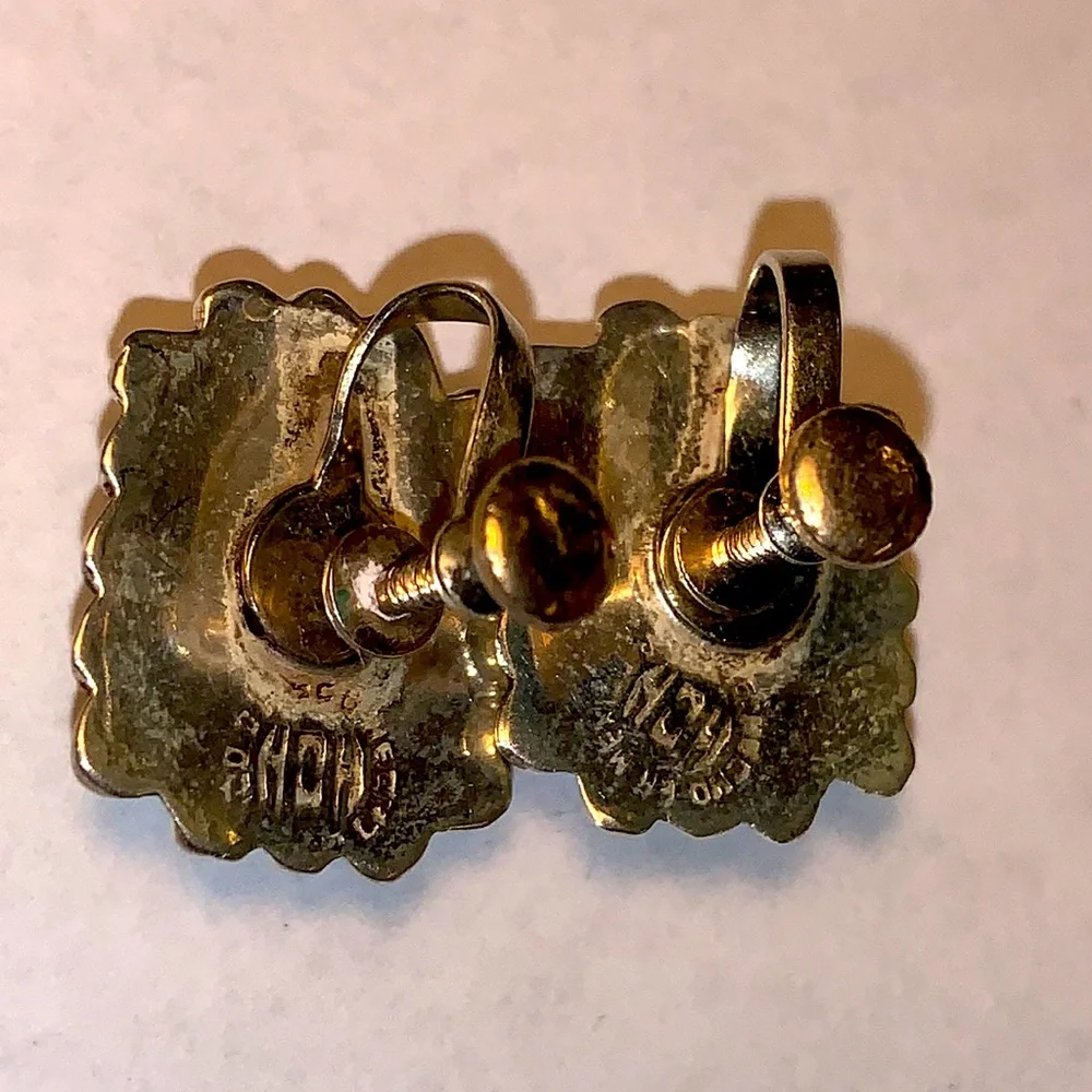 GORGEOUS STERLING SILVER vintage jade earrings & ring set - Picture 4 of 6